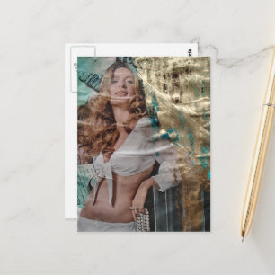 Retro mooie blonde dame met parels collage briefkaart