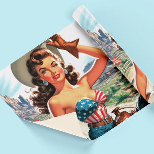Retro Mooie Cowgirl Pin Up Cadeaupapier