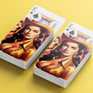 Retro mooie cowgirls pokerkaarten