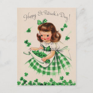 Retro Mooie Meisjes Klaver St. Patrick's Dag Kaart