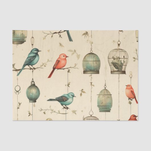 Retro mooie vogelkooien vogels decoupage tissuepapier (Voorkant)