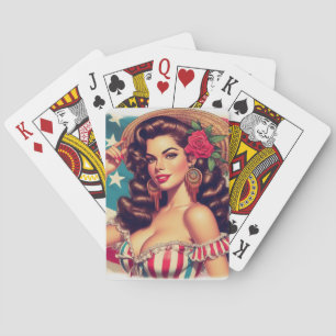 Retro mooie vrouw schilderij pokerkaarten