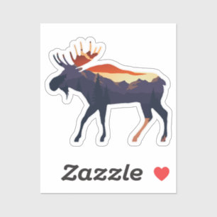Retro Moose Forest Landscape Wilderness Silhouette Sticker