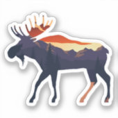 Retro Moose Forest Landscape Wilderness Silhouette Sticker (Voorkant)