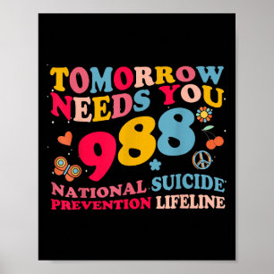 Retro Morgen Hebt Jou Nodig 988 Zelfmoordpreventie Poster
