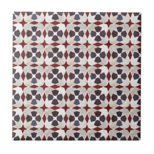 Retro Moroccan Pattern (rood, blauw, beige) Tegeltje