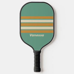 Retro mos over strepen met naam pickleball paddle