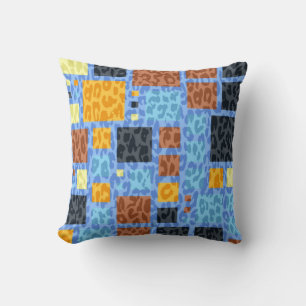 Retro Mosaic Squares Leopard Print Kussen