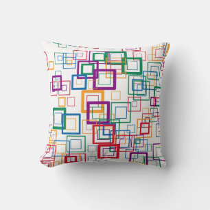 Retro Mosaic Squares Meerkleuren op wit Kussen
