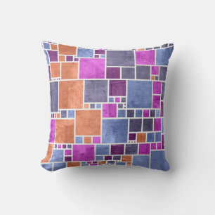 Retro Mosaic Squares Oranje Violet Grey Kussen
