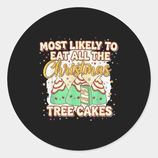 Retro Most Likely To Eat All The Christmas Tree Ca Ronde Sticker (Voorkant)