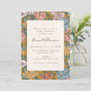 Retro Mosterd Bloemengender-neutrale baby shower Kaart