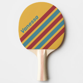 Retro Mosterdzaad Schuin Strepen met Naam Tafeltennisbatje