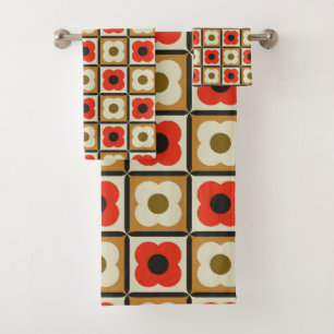 Retro Motif de contrôle floral rouge, orange brûlé