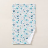 Retro, motif floral, bleu, gris, fleurs (Serviette à main)