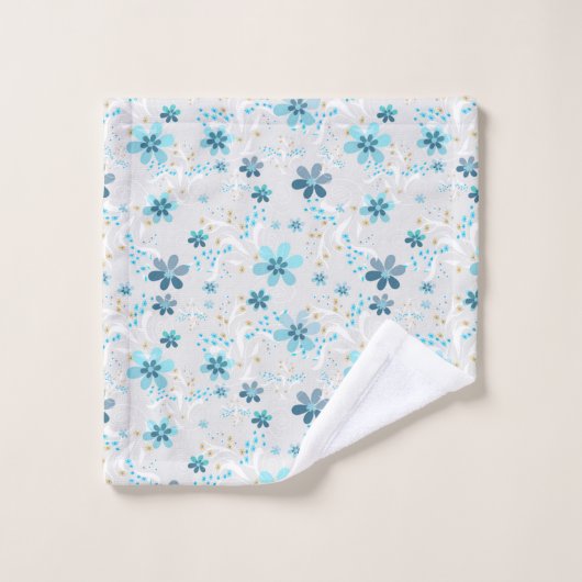 Retro, motif floral, bleu, gris, fleurs (Gant de toilette)
