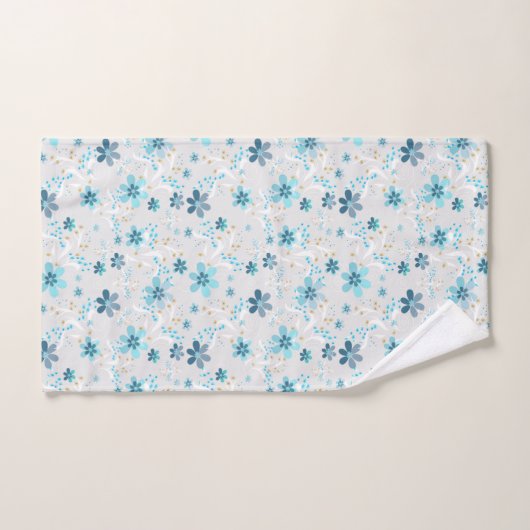 Retro, motif floral, bleu, gris, fleurs (Serviette à main)
