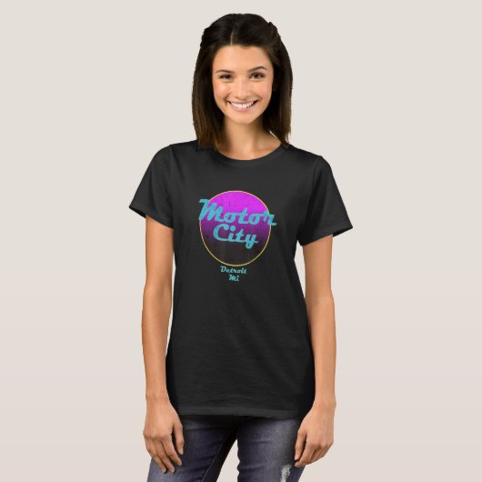 Retro Motor City Detroit Michigan T-shirt (Voorkant volledig)