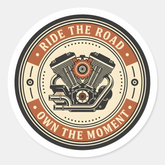 Retro Motorcycle Engine Badge Style Ronde Sticker (Voorkant)