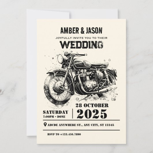 Retro  Motorfiets custom biker bruiloft Kaart (Voorkant)