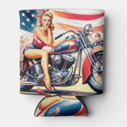 Retro Motorfiets Pin Up Blikjeskoeler (Voorkant)