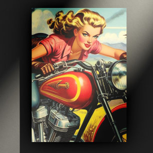 Retro Motorfiets Pin-up Briefkaart