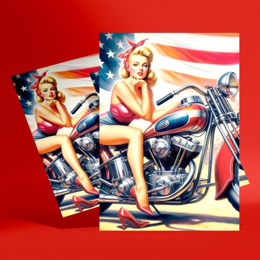 Retro Motorfiets Pin Up Briefkaart