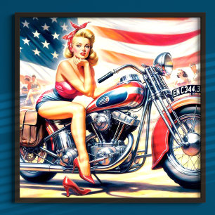 Retro Motorfiets Pin Up Poster