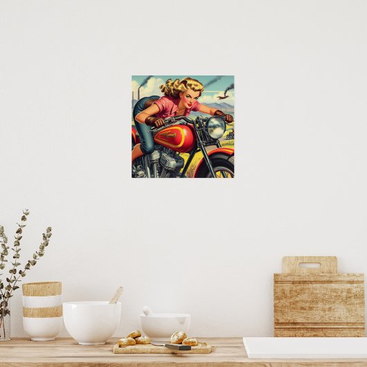 Retro Motorfiets Pin-up Poster (Keuken)