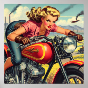 Retro Motorfiets Pin-up Poster
