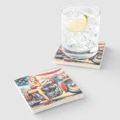 Retro Motorfiets Pin Up Stenen Onderzetter (Zijkant)