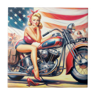 Retro Motorfiets Pin Up Tegeltje