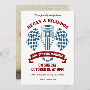 Retro motorfiets racemachine bruiloft kaart