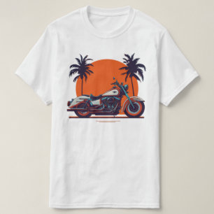  Retro Motorfiets Zonsondergang Palmbomen Biker T-shirt