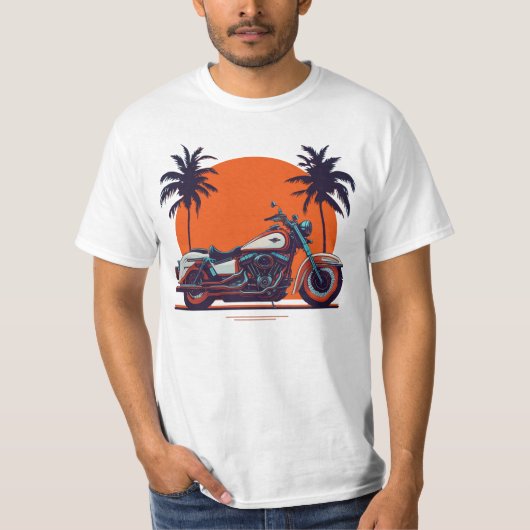  Retro Motorfiets Zonsondergang Palmbomen Biker T-shirt (Voorkant)