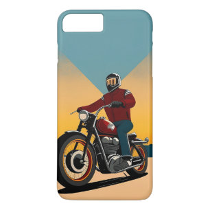 Retro motorrijder rijdend in dramatische zonsonder iPhone 8 plus / 7 plus hoesje