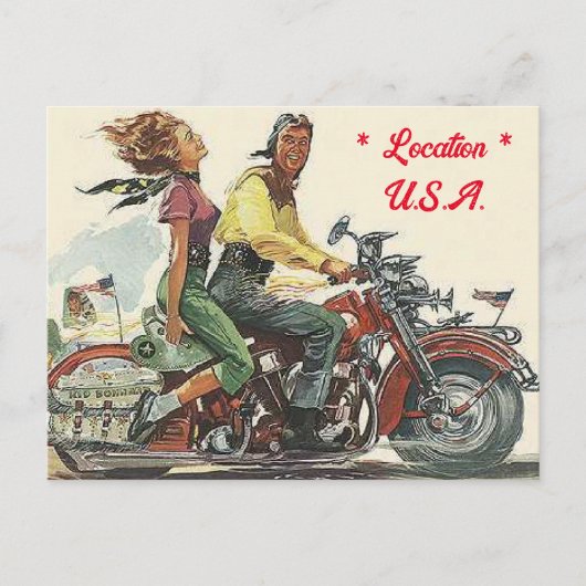 Retro motorrit,  stijl gepersonaliseerd briefkaart (Voorkant)