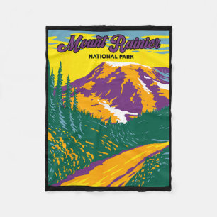 Retro Mount Rainier Nationaal Park Wandelen Kamper Fleece Deken