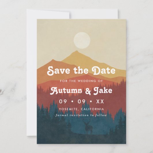 Retro Mountain en Forest Photo Wedding Save The Date (Voorkant)