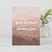Retro Mountain en Forest Pink Ombre Wedding Save The Date (Staand voorkant)