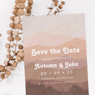 Retro Mountain en Forest Pink Ombre Wedding Save The Date