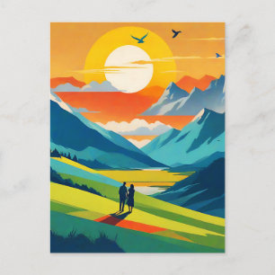 Retro Mountain Landscape Liefde Briefkaart