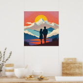 Retro Mountain Landscape Liefde Poster (Keuken)