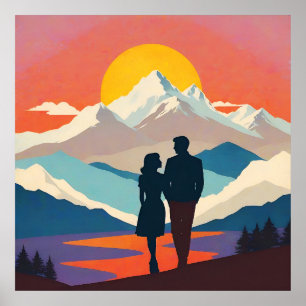 Retro Mountain Landscape Liefde Poster
