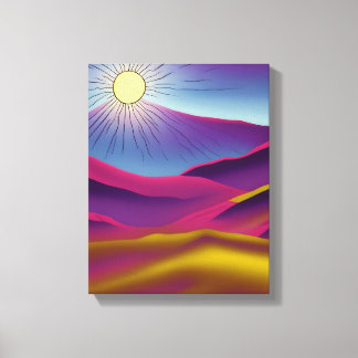 Retro Mountain Sun Abstracte Art Canvas Afdruk