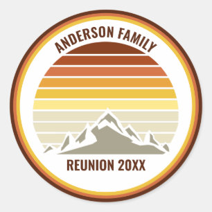 Retro Mountain Sunset Custom Familie Reünie Party Ronde Sticker