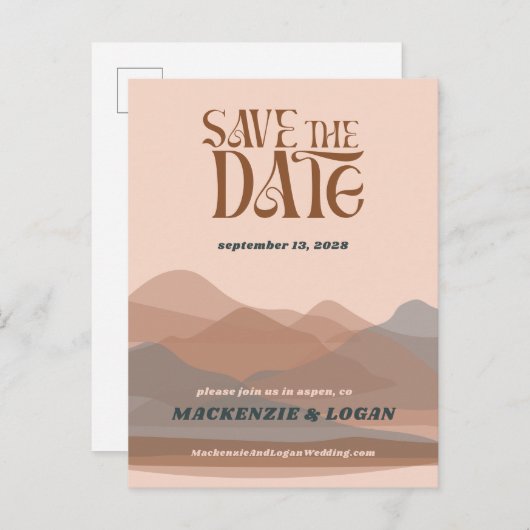 Retro Mountain Weekend Save the Date Briefkaart (Voorkant / Achterkant)