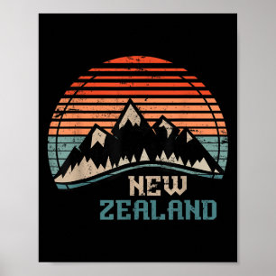 Retro Mountains Nieuw-Zeeland Poster
