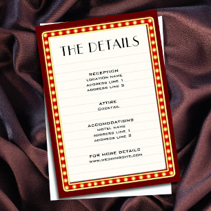 Retro Movie Theater Marquee Teken Bruiloft Details Informatiekaartje