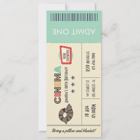 Retro Movie Ticket Birthday Party nodigt uit Kaart (Voorkant)